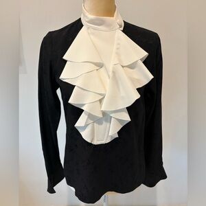 Mayle Black & White Silk Ruffle Blouse, Size 4